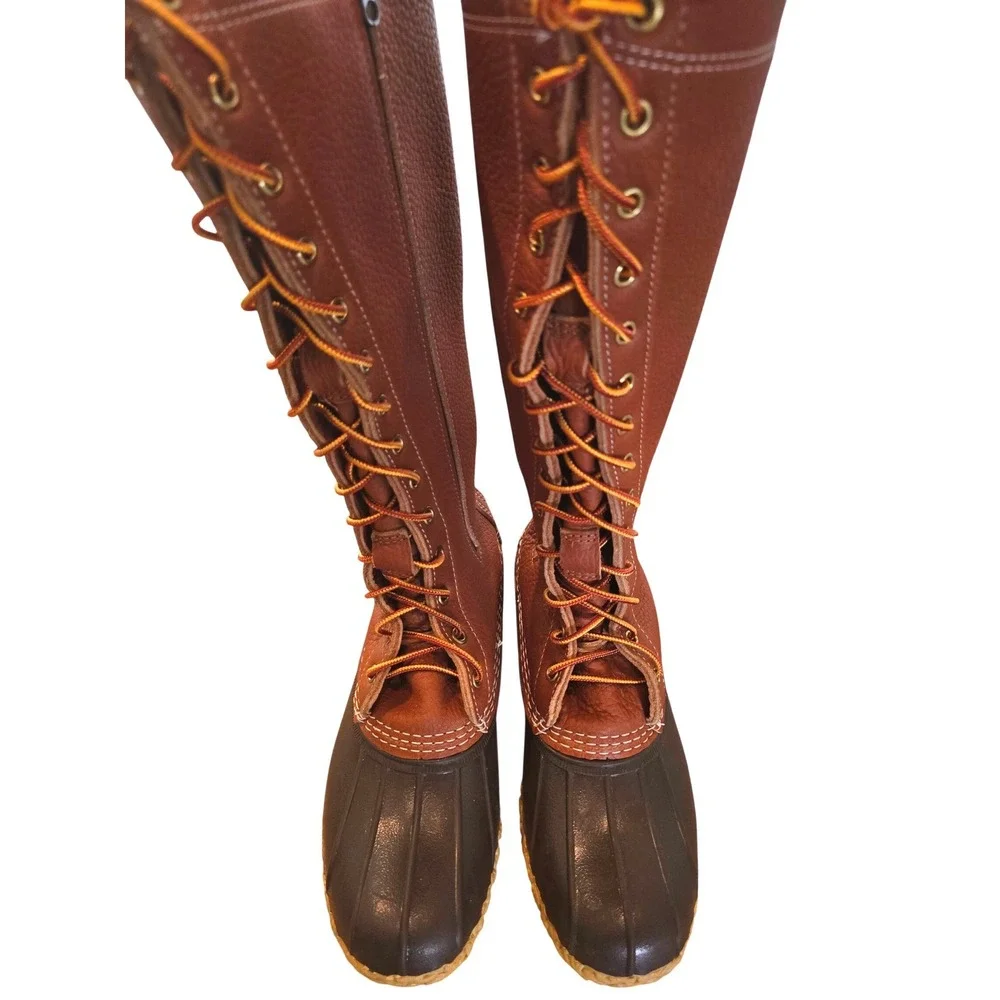 LL Bean Boots Womens 8 Knee High Duck Boots Flannel Lined Leather Waterproof